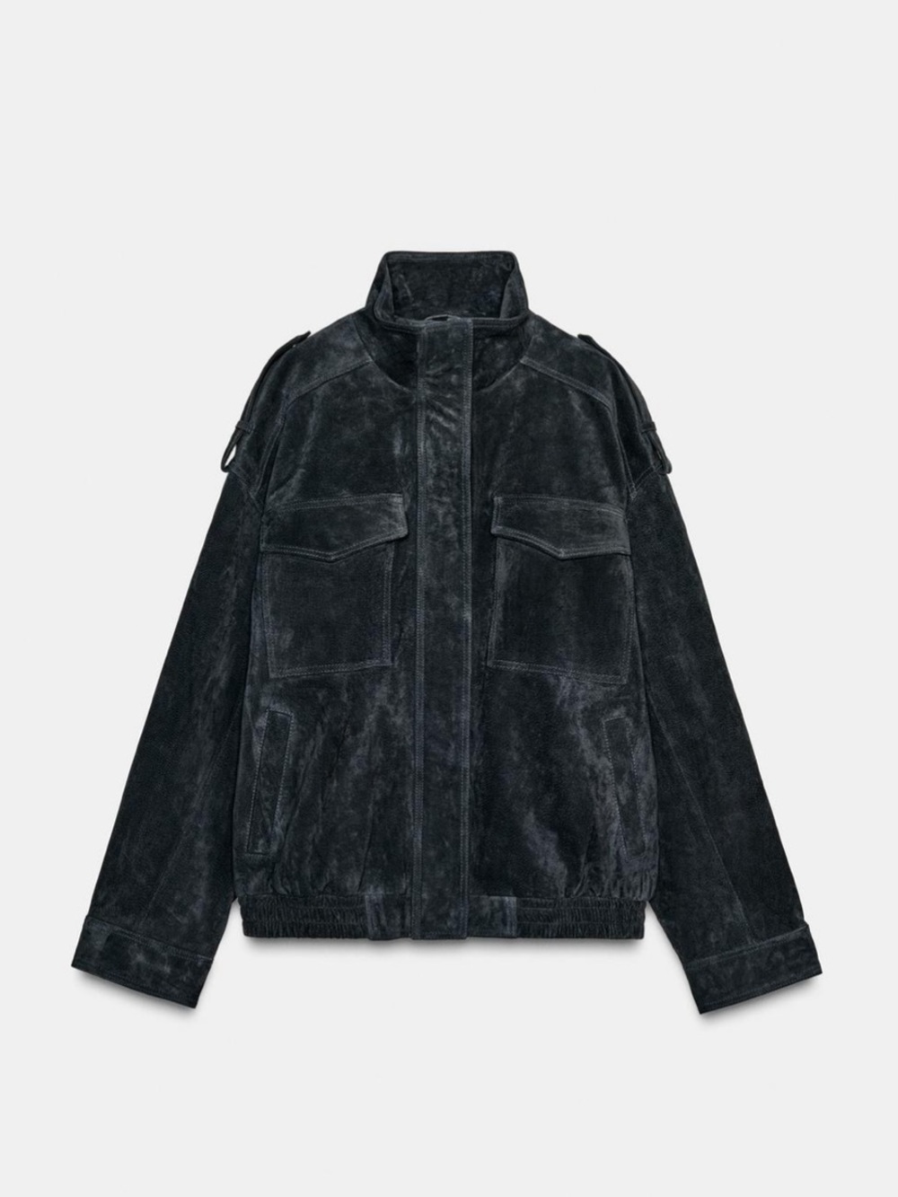 ZARA 100% SUEDE LEATHER POCKET JACKET COAT MEDIUM BLUE 4341/780